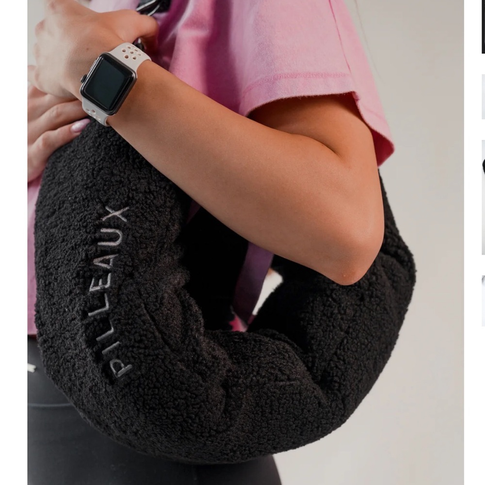 PILLEAUX Bouclé Neck Pillow, Black Travel Bag Luggage Duffle Suitcase Storage - Picture 3 of 10